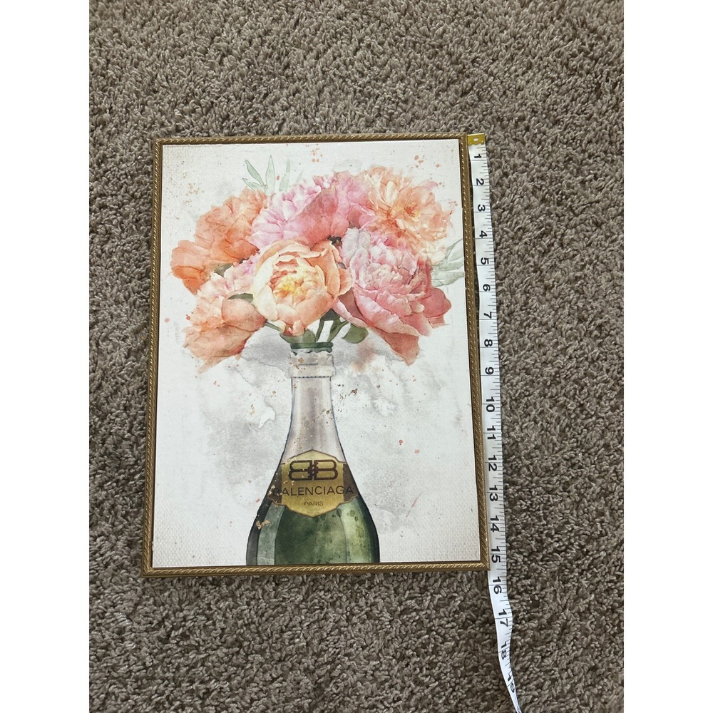 Balenciaga Inspired Floral Champagne Bottle Wall Art Gold Frame Decor - Picture 4 of 5